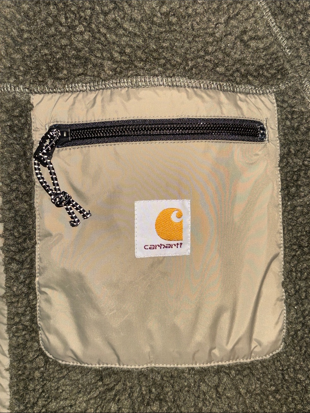 🐢 Carhartt WIP Prentis Sherpa Fleece Vest ~  Khaki - Picture 3 of 8